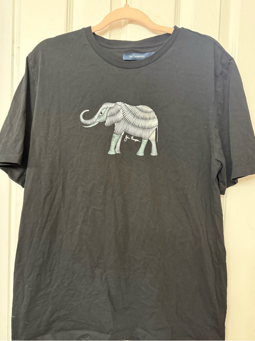 Jim Thompson Black Tee with Mint Elephant Graphic size xl